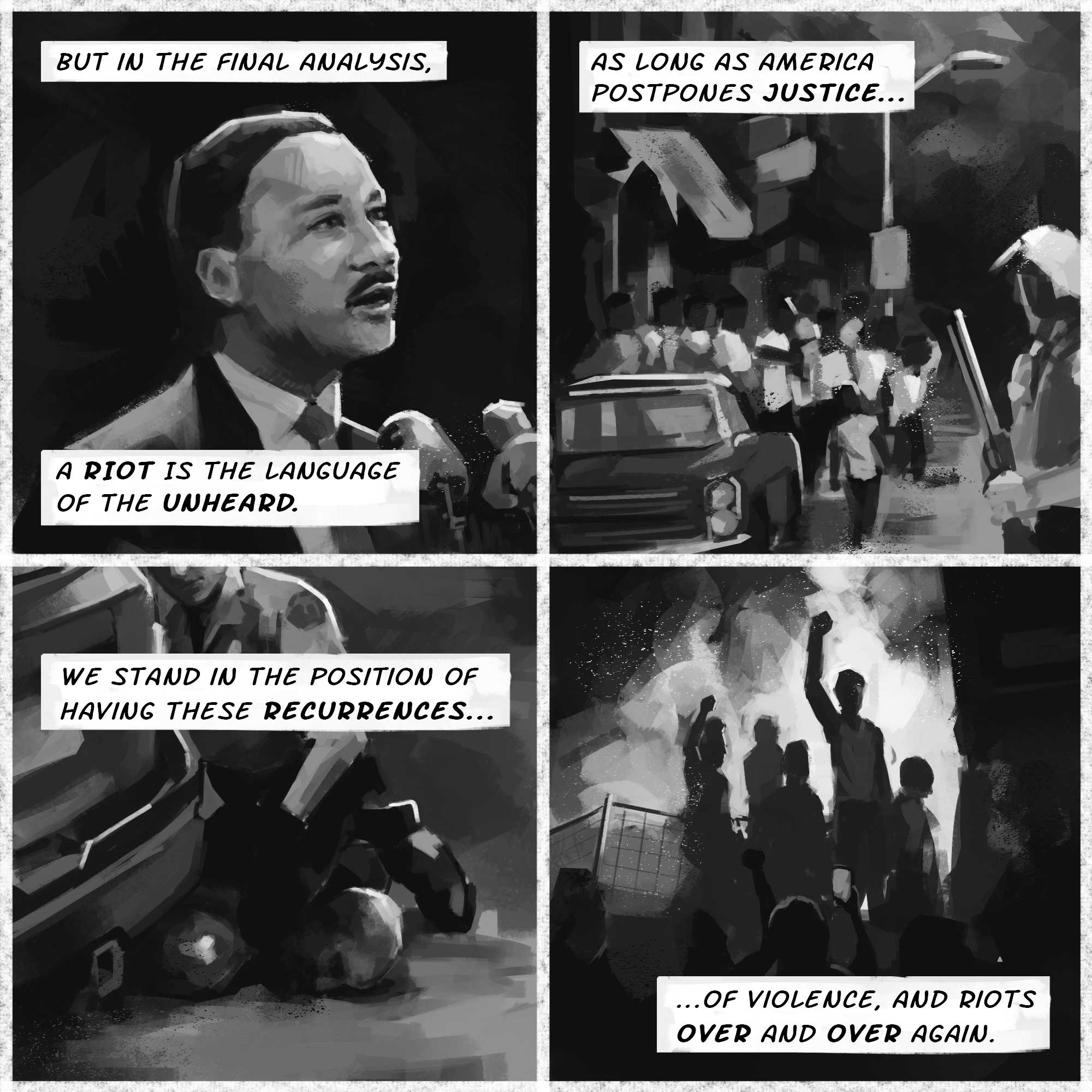 MLK, justice, George Floyd, and riots.